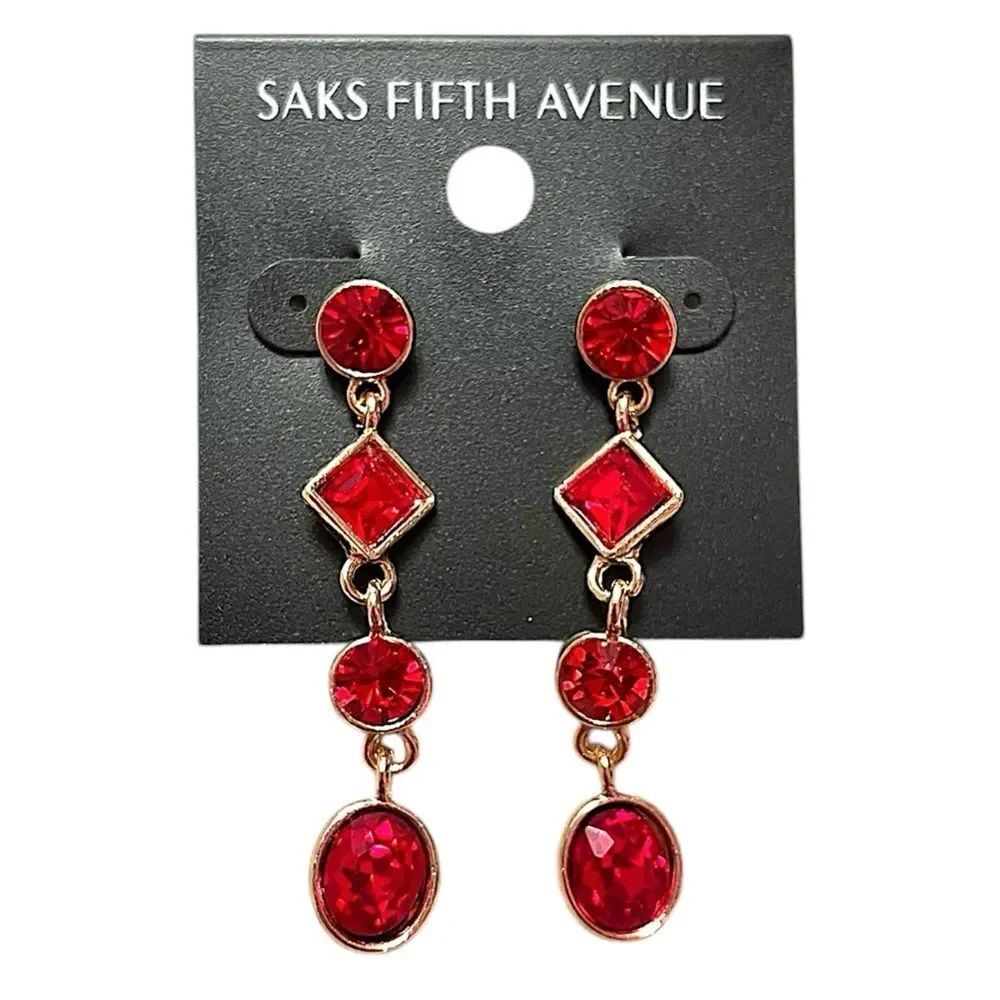 Saks Fifth Avenue Ruby Red Multi-Drop Crystal Earrings